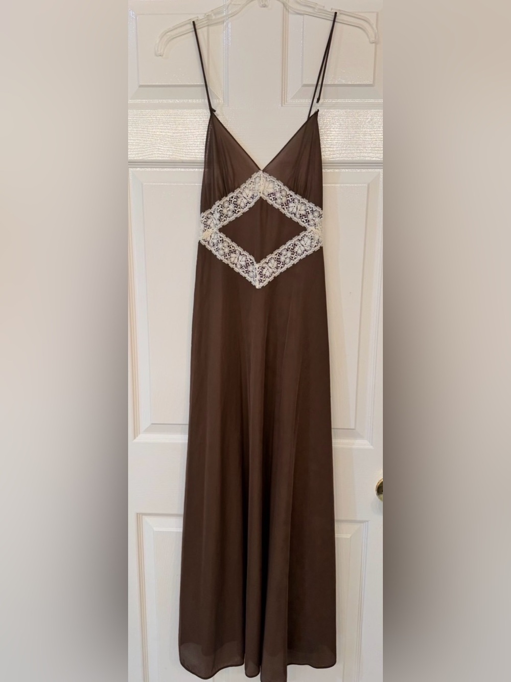 Vintage 70’s Mr. Jac Jr. Brown Maxi Nightgown Dress with Ivory Lace Trim